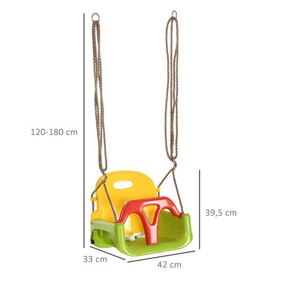 Balançoire siège 3 en 1 évolutif pour enfant avec dossier et barre en T amovibles intérieur extérieur hauteur ajustable - Image 5