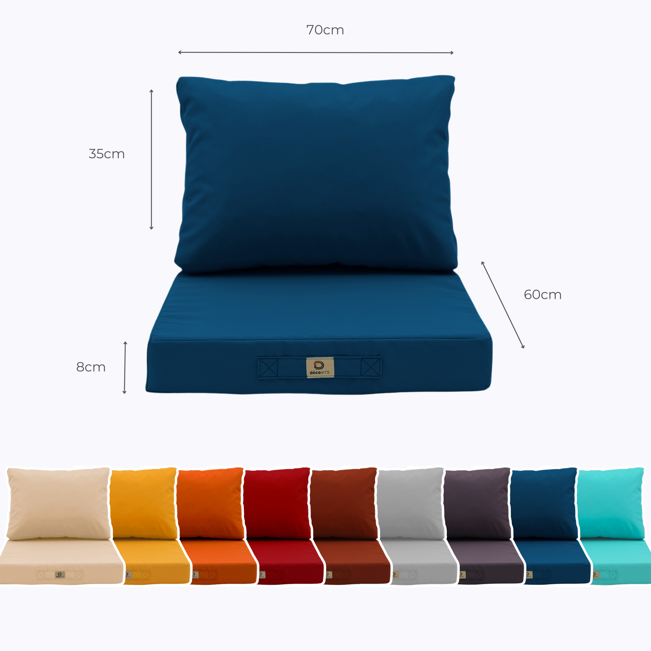 Coussins pour salon de jardin déhoussable 60x70cm Bleu pétrole - Déco arts - Image 5