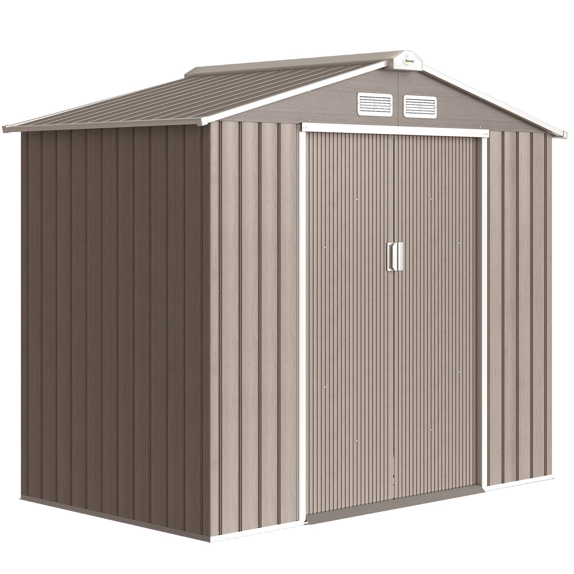 Abri de jardin métal rangement outillage double porte coulissante 213x130cm marron - ComfortXL Outdoor Living