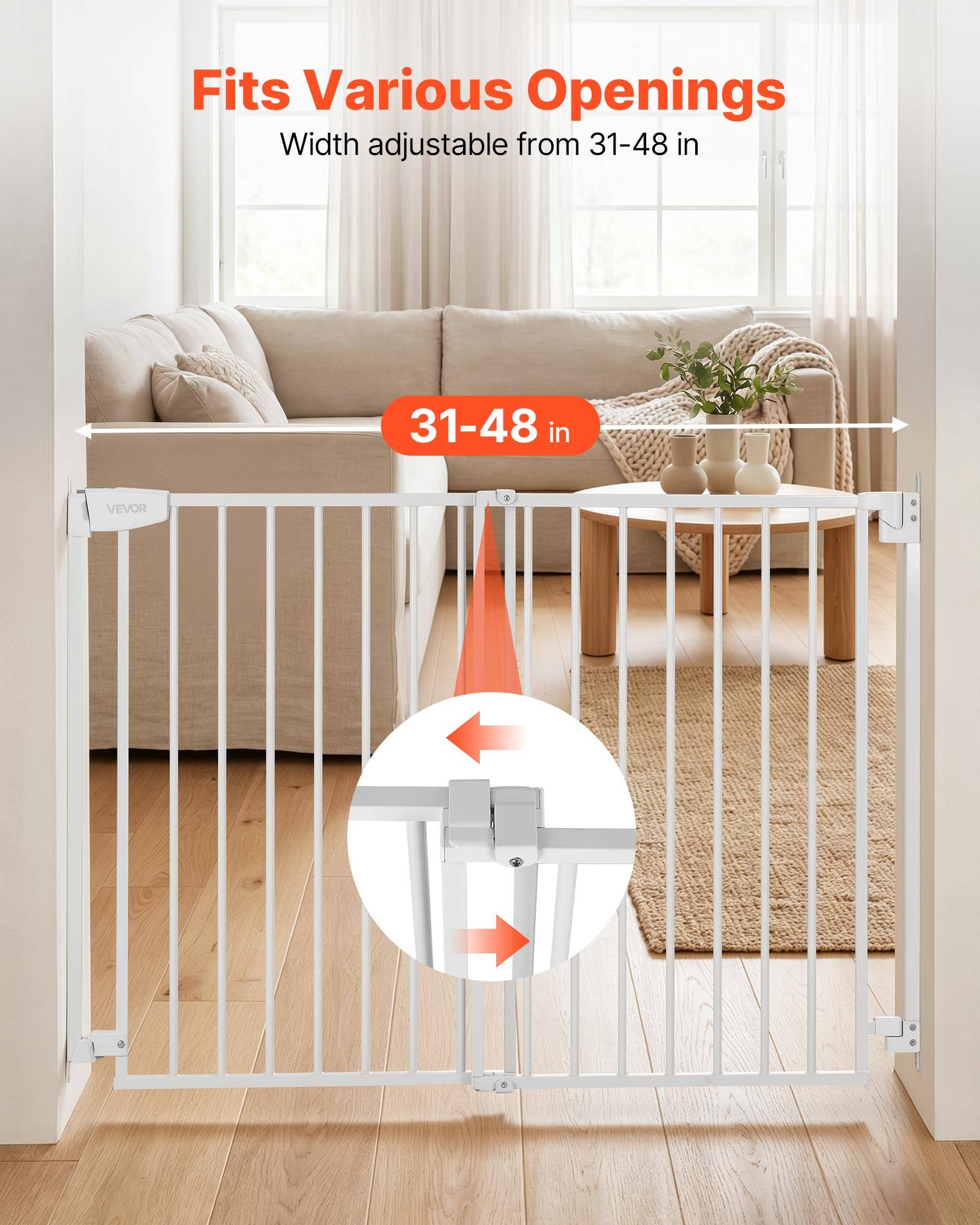 Vevor - VEVOR Barrière de sécurité bébé réglable 778-1210 mm, hauteur 760 mm, sans barre au sol, fixation par perçage, blanc - Image 3