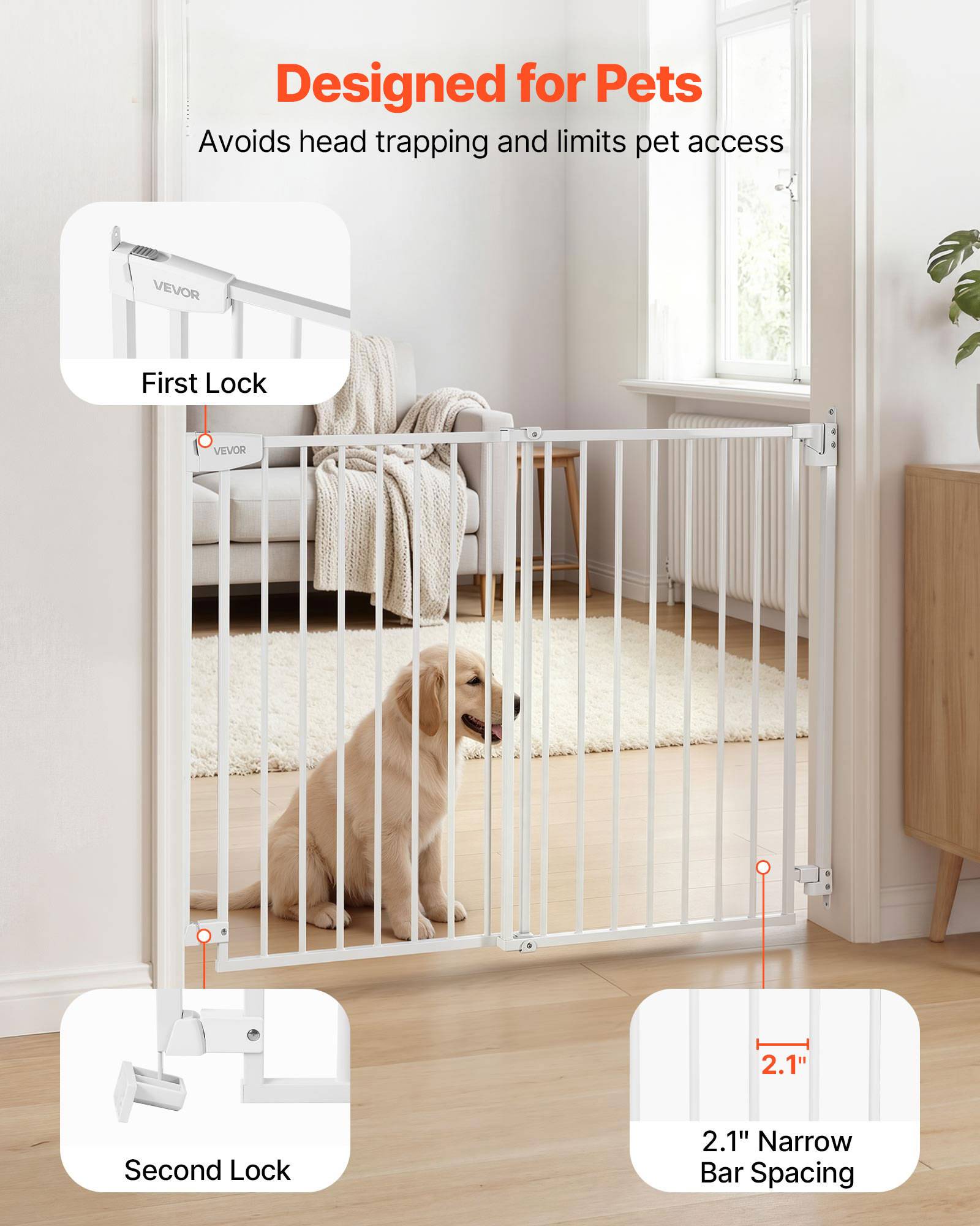 Vevor - VEVOR Barrière de sécurité bébé réglable 778-1210 mm, hauteur 760 mm, sans barre au sol, fixation par perçage, blanc - Image 7