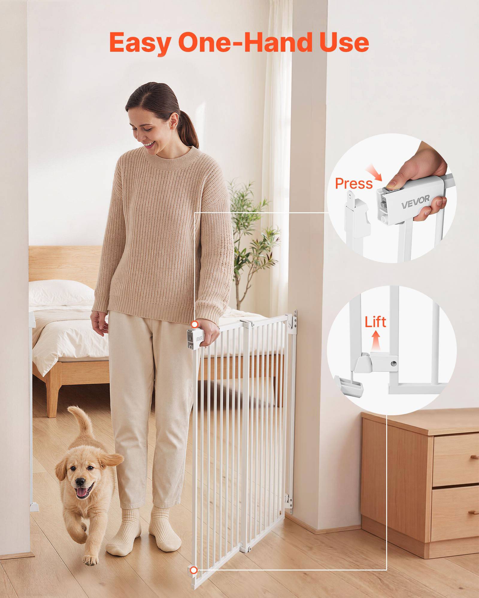 Vevor - VEVOR Barrière de sécurité bébé réglable 778-1210 mm, hauteur 760 mm, sans barre au sol, fixation par perçage, blanc - Image 5