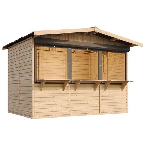 Timbela - Maison de jardin en bois 263 x 336 cm / 6 m² - Étal de marché en bois avec comptoir - Bar jardin - 17 mm d’épaisseur - Timbela M150AZ - Image 3