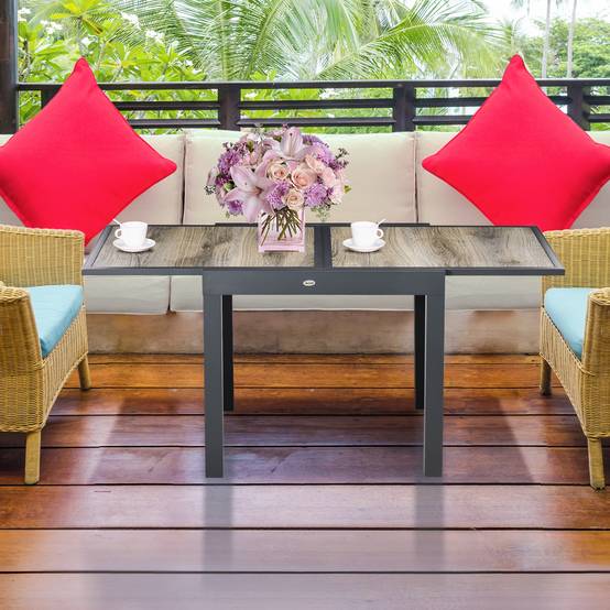 Table extensible aluminium aspect bois 160 x 80 x 75 cm - PANGIVO - Image 4