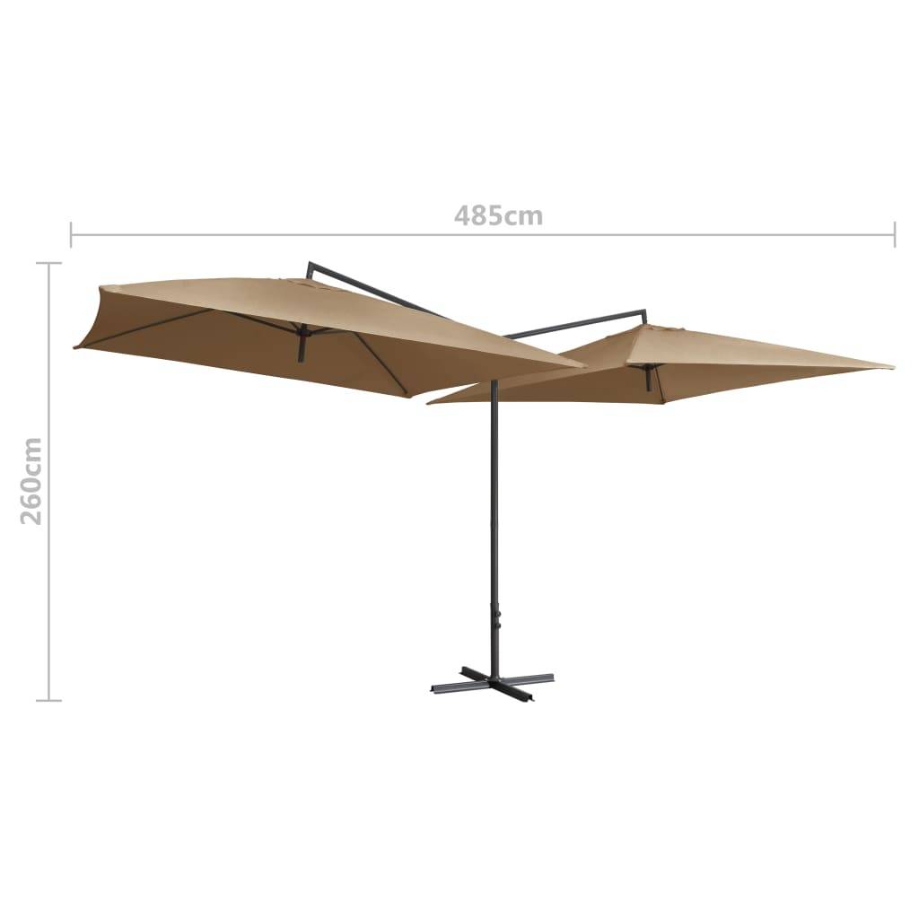 Helloshop26 - Parasol d'extérieur double avec mât en acier 250 x 250 cm taupe - Imagen 6