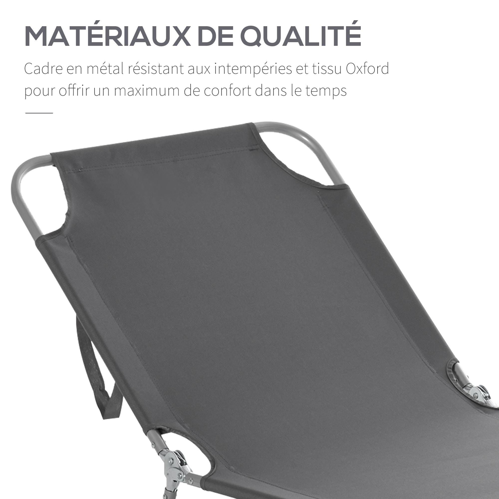Outsunny - Bain de soleil transat pliable dossier réglable multipositions métal et polyester gris - Outsunny - Imagen 6