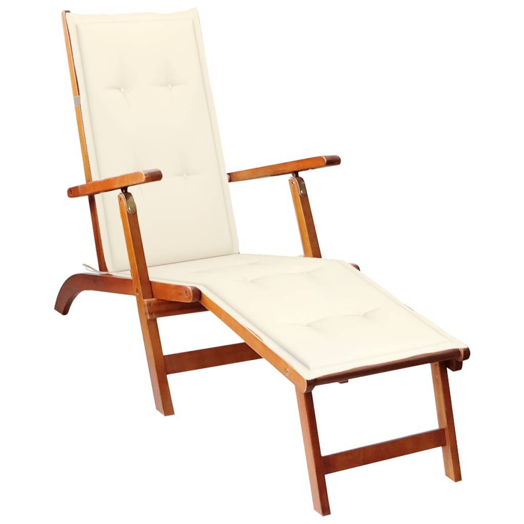 Helloshop26 - Transat chaise longue bain de soleil lit de jardin terrasse meuble d'extérieur avec repose-pied et coussin acacia solide - Imagen 1