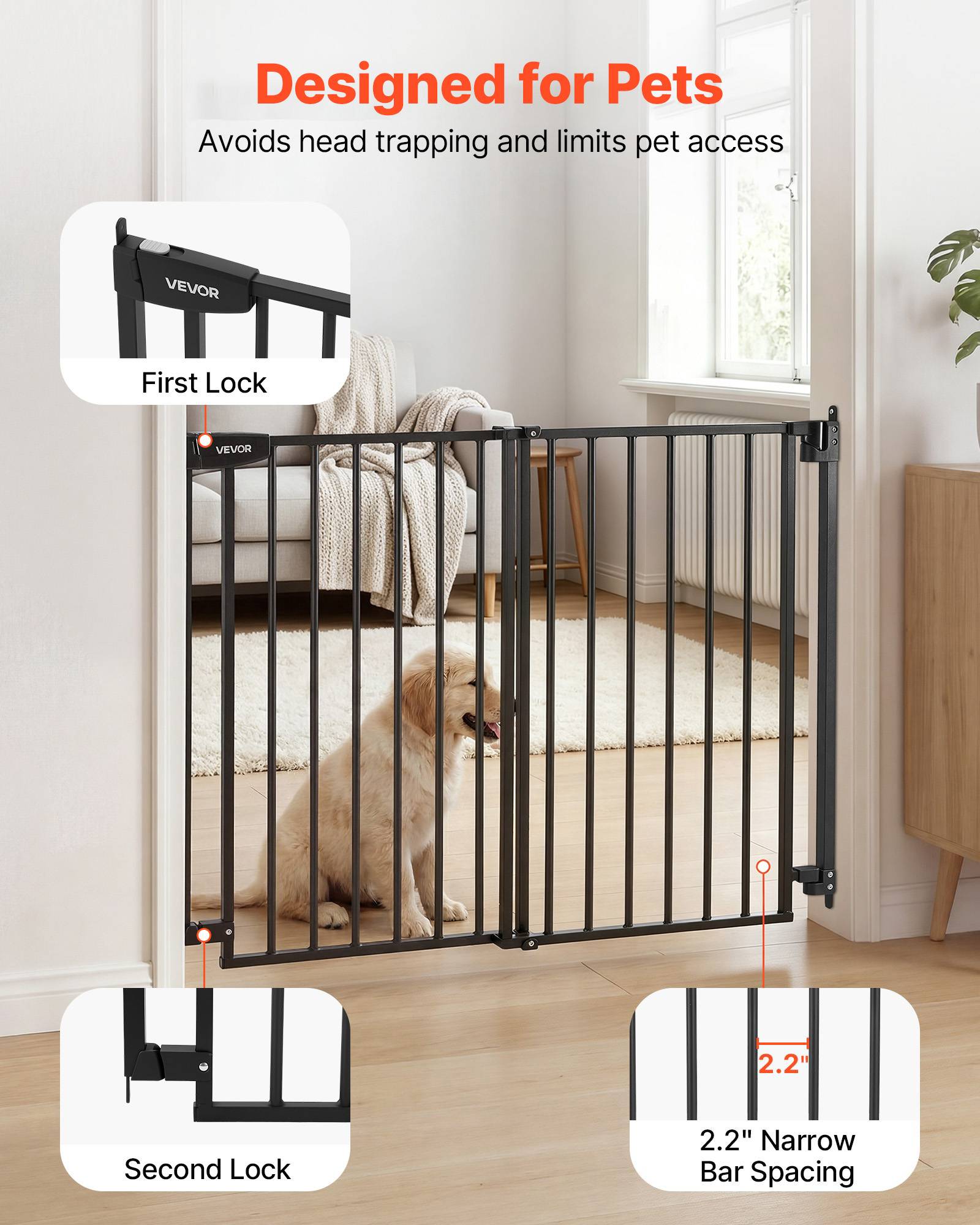 Vevor - VEVOR Barrière de sécurité bébé réglable 72–108,5 cm, hauteur 92 cm, sans barre au sol, fixation par perçage, noir. - Image 7