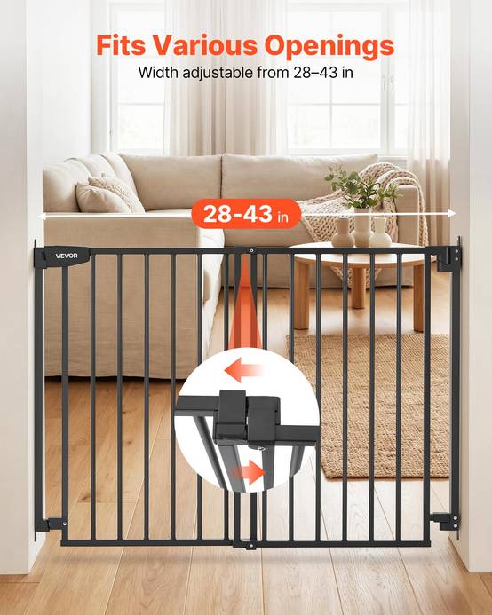 Vevor - VEVOR Barrière de sécurité bébé réglable 72–108,5 cm, hauteur 92 cm, sans barre au sol, fixation par perçage, noir. - Image 3
