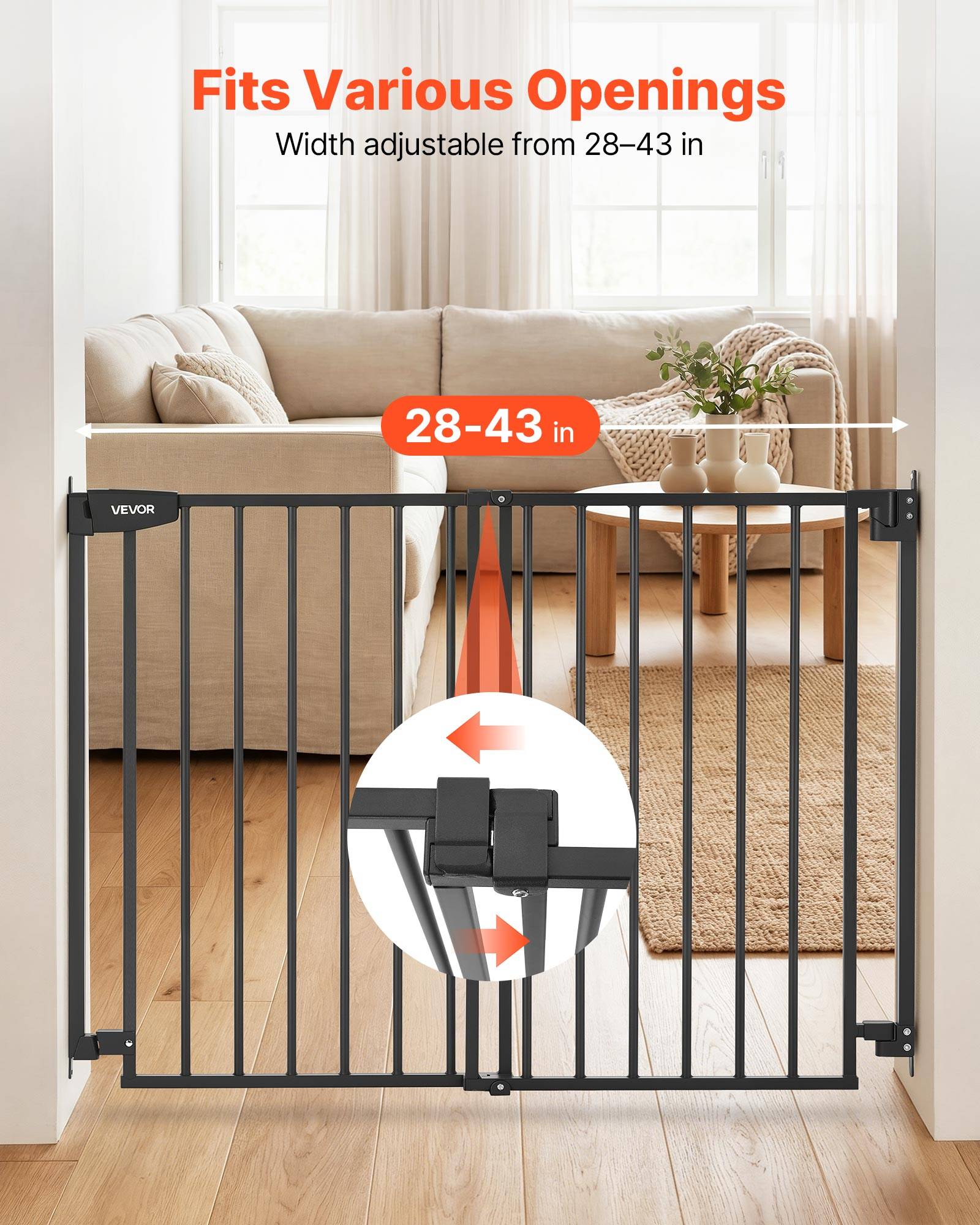 Vevor - VEVOR Barrière de sécurité bébé réglable 72–108,5 cm, hauteur 92 cm, sans barre au sol, fixation par perçage, noir. - Image 3