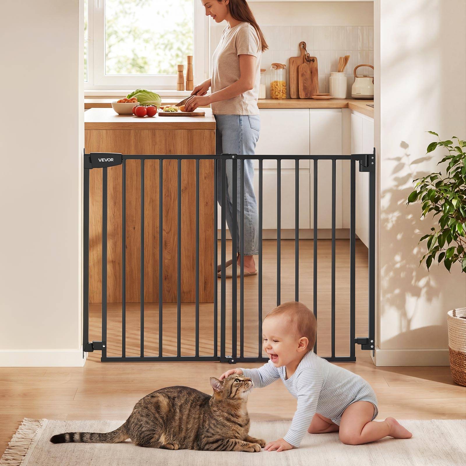 Vevor - VEVOR Barrière de sécurité bébé réglable 72–108,5 cm, hauteur 92 cm, sans barre au sol, fixation par perçage, noir. - Image 1