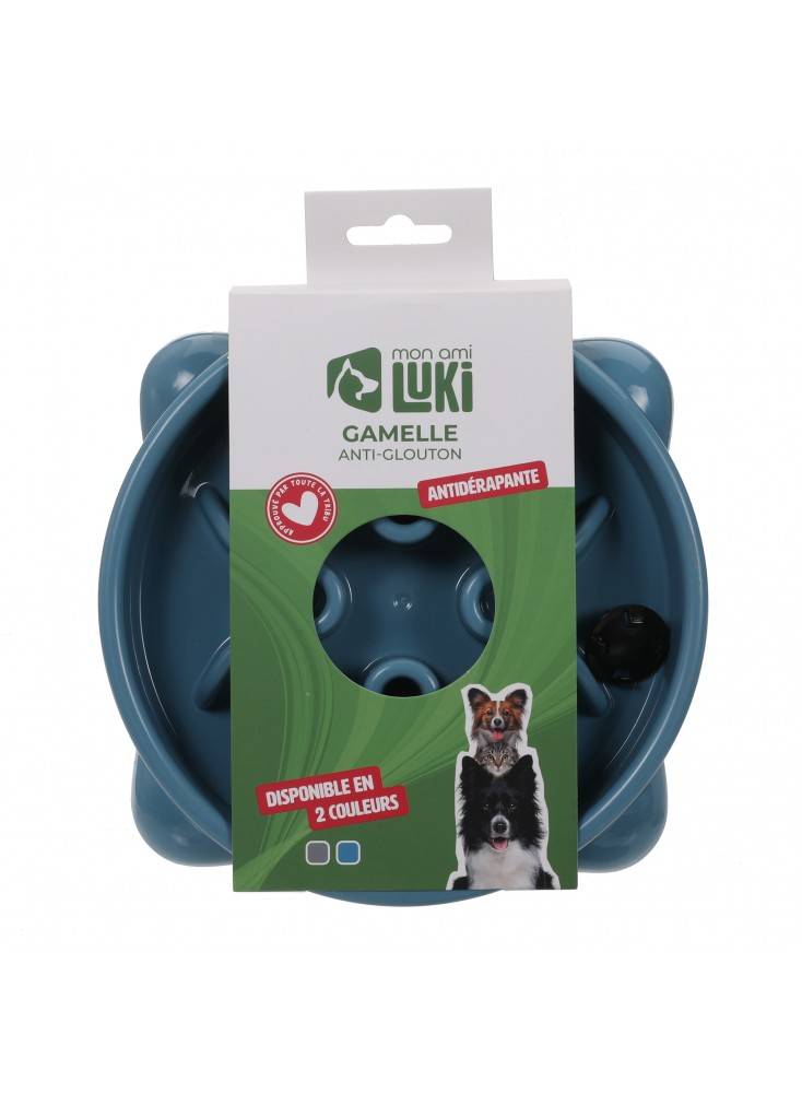 Gamelle anti glouton BLEU taille 21,5x21,5x5CM - Mon Ami Luki - Image 1