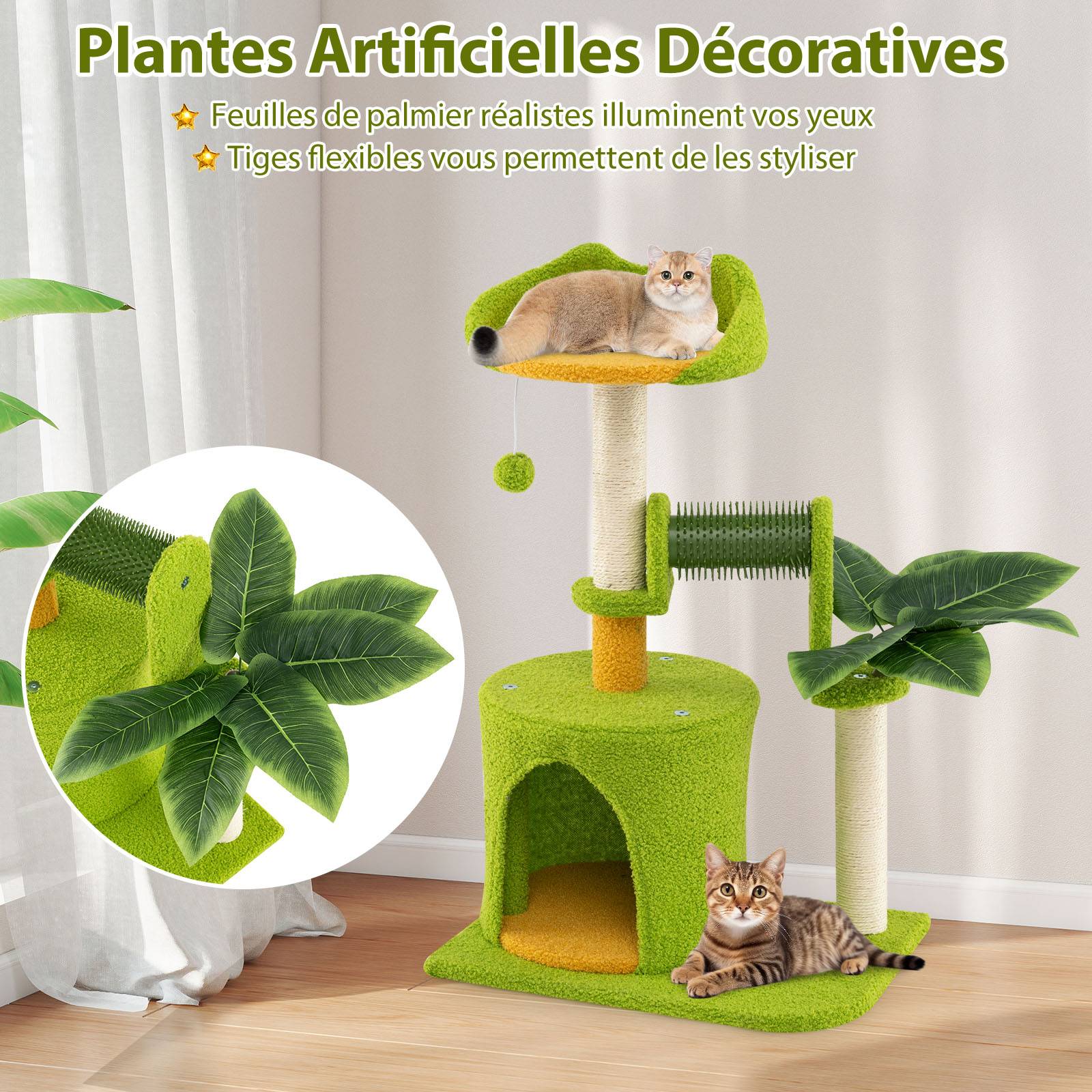 Petit Arbre à Chat, Arbre a Chat Cactus, Condo, Brosse d'Toilettage, Poteaux à Griffer en Sisal, 3 Plateformes, Tour pour Chaton 48 x 33 x 79 cm - Image 5