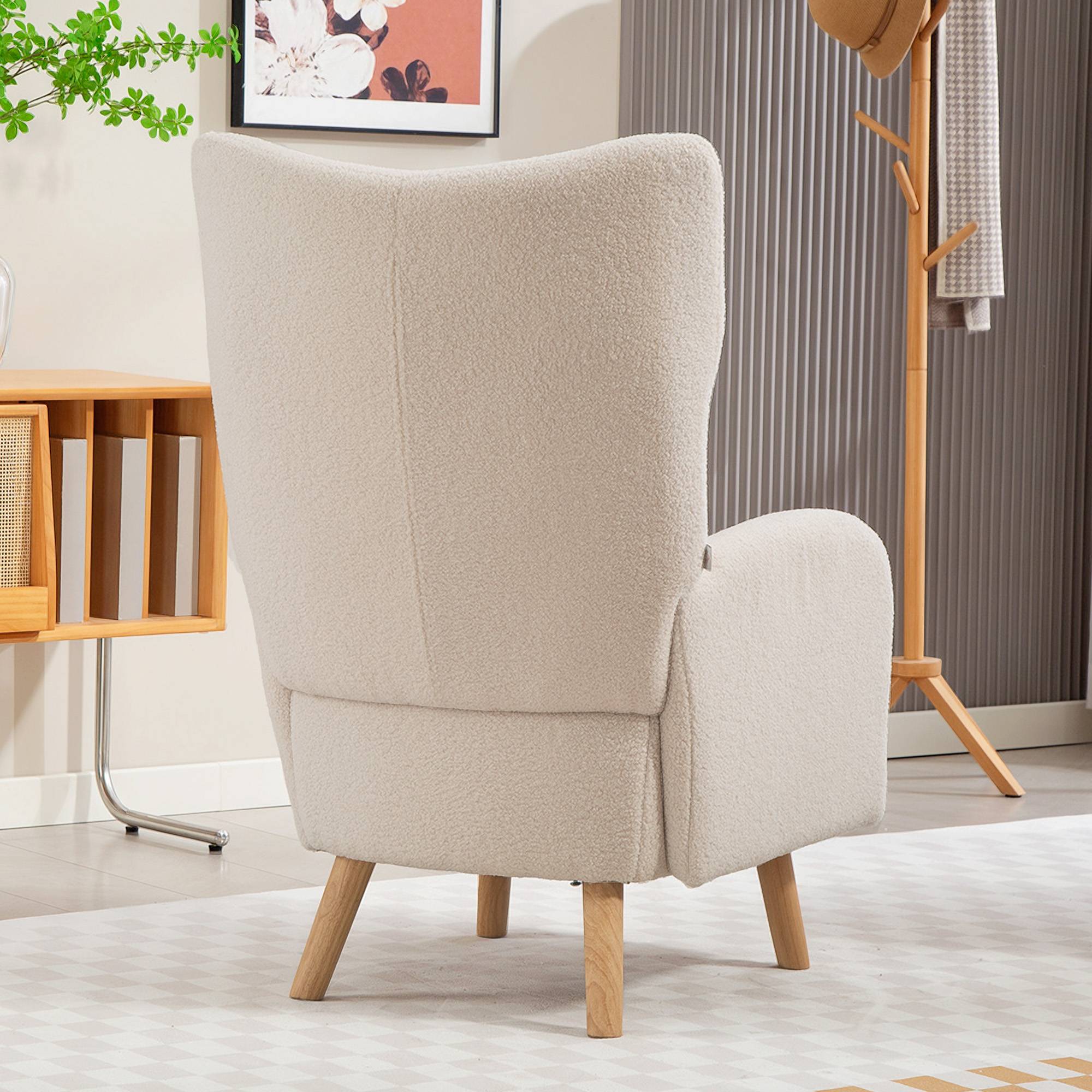 Fauteuil d'appoint, fauteuil capitonné avec revêtement moelleux, coussin en mousse, fauteuil à oreilles, beige - Image 9