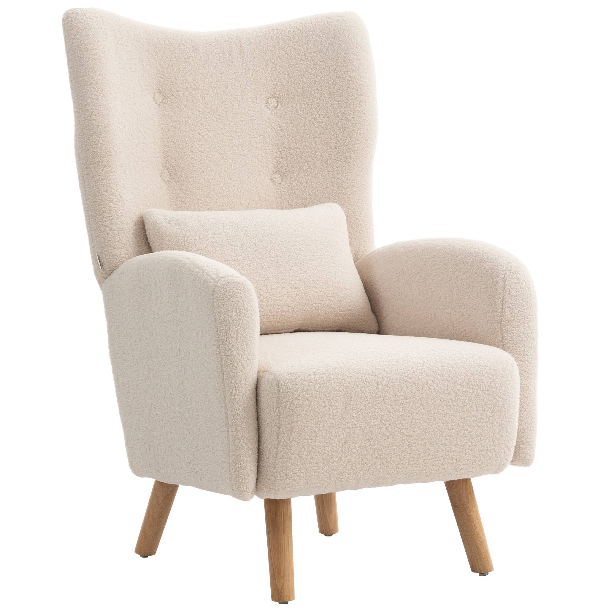Fauteuil d'appoint, fauteuil capitonné avec revêtement moelleux, coussin en mousse, fauteuil à oreilles, beige - Image 2