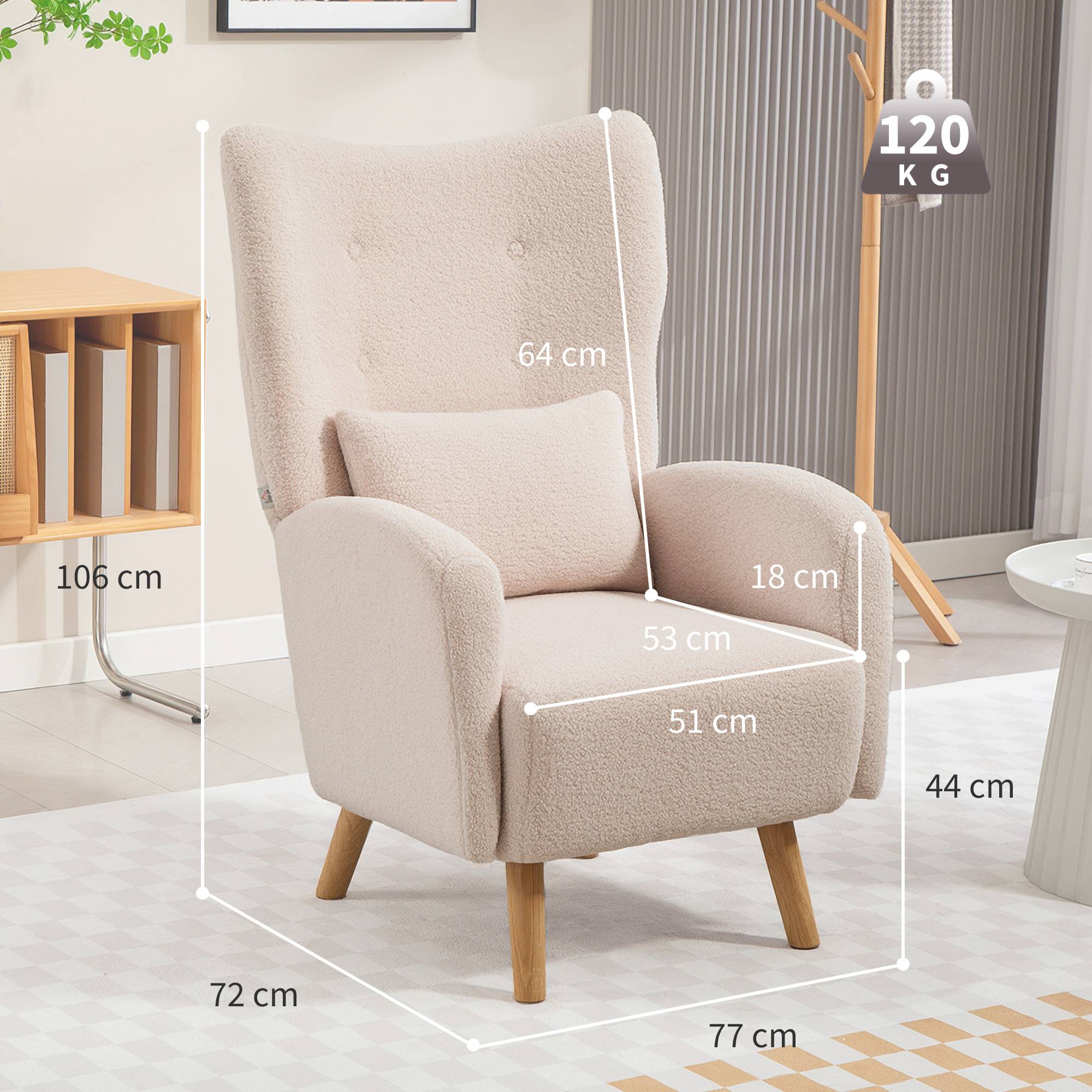 Fauteuil d'appoint, fauteuil capitonné avec revêtement moelleux, coussin en mousse, fauteuil à oreilles, beige - Image 5
