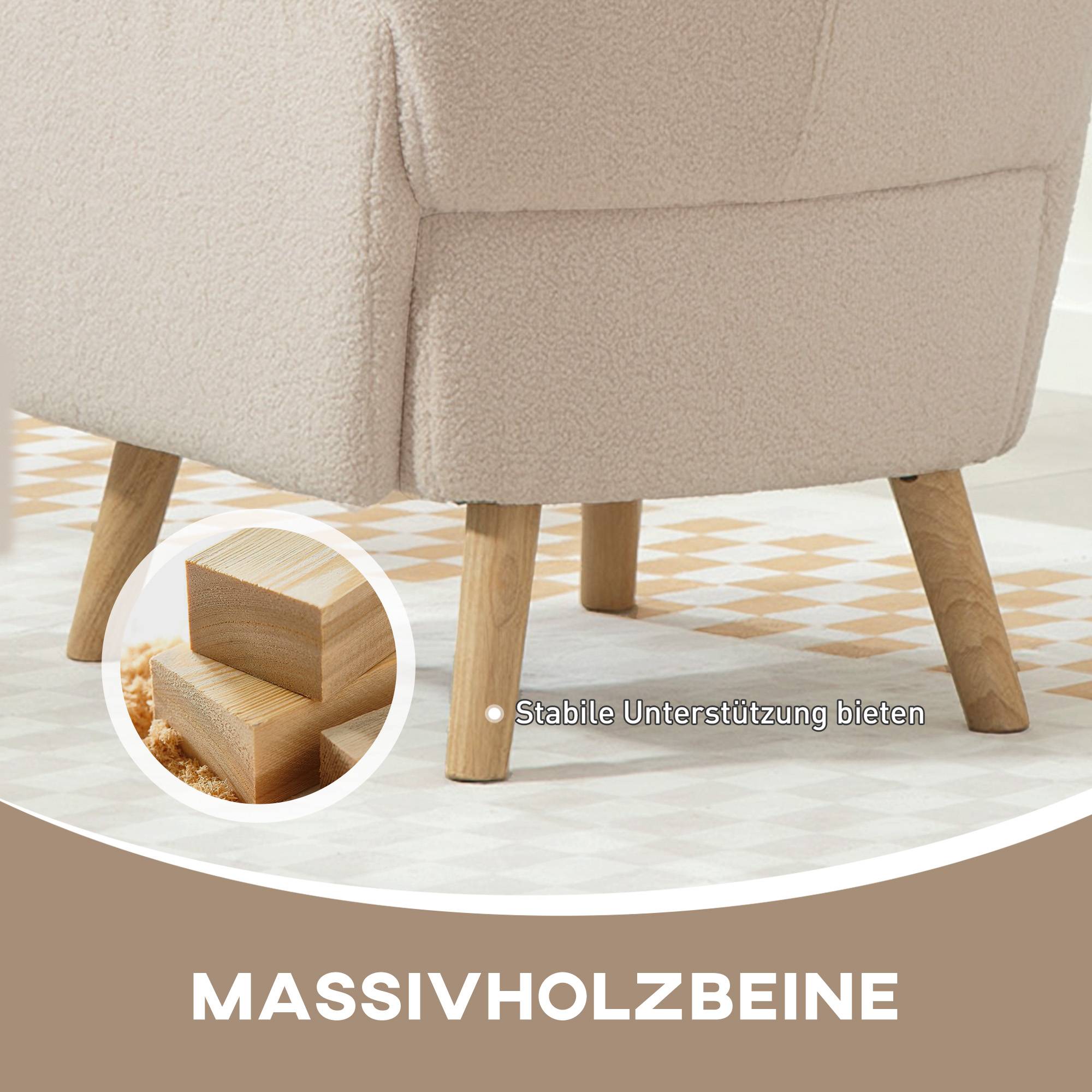 Fauteuil d'appoint, fauteuil capitonné avec revêtement moelleux, coussin en mousse, fauteuil à oreilles, beige - Image 7