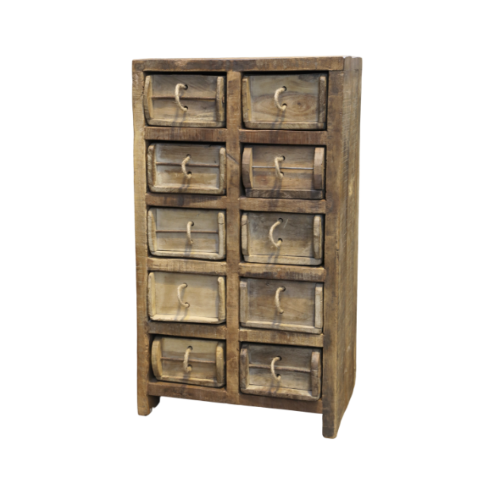 Chemin De Campagne - Commode ancienne 10 tiroirs en bois recyclé 40 x 33 x 70 cm Chemin de campagne - Imagen 1