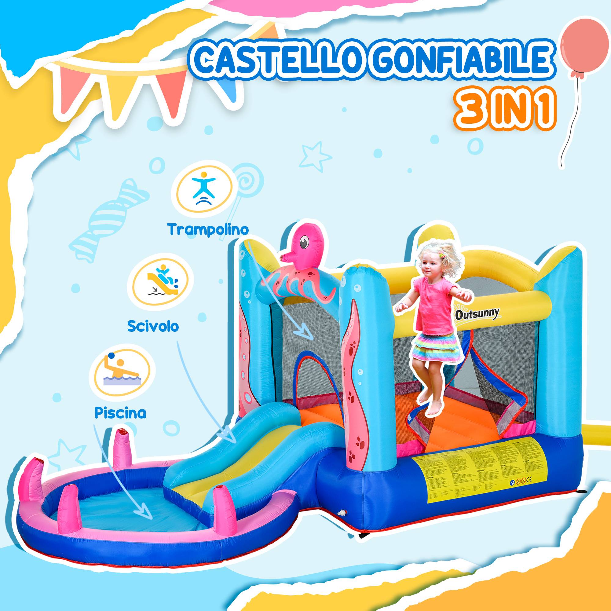 Château gonflable géant pour enfants de 3 à 8 ans avec toboggan, piscine et gonfleur (3,6 x 1,75 x 1,8 m). - Image 6