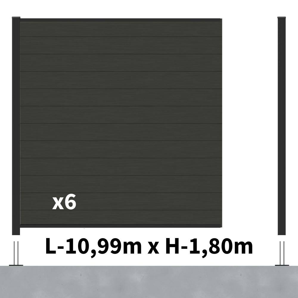 Decklinea - Kit Clôture Composite RIO Anthracite 11x1,8m - Bois composite & Aluminium - Poteaux sur Platines Noir - Brise vue - Palissade - Image 2