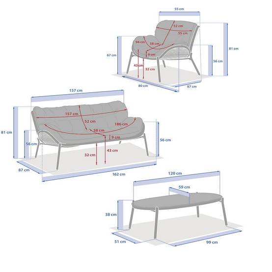 Hesperide - Salon de jardin 5 places Méloane – 1 canapé, 2 fauteuils, table basse en verre, structure acier, coussins taupe - Hespéride - Image 8