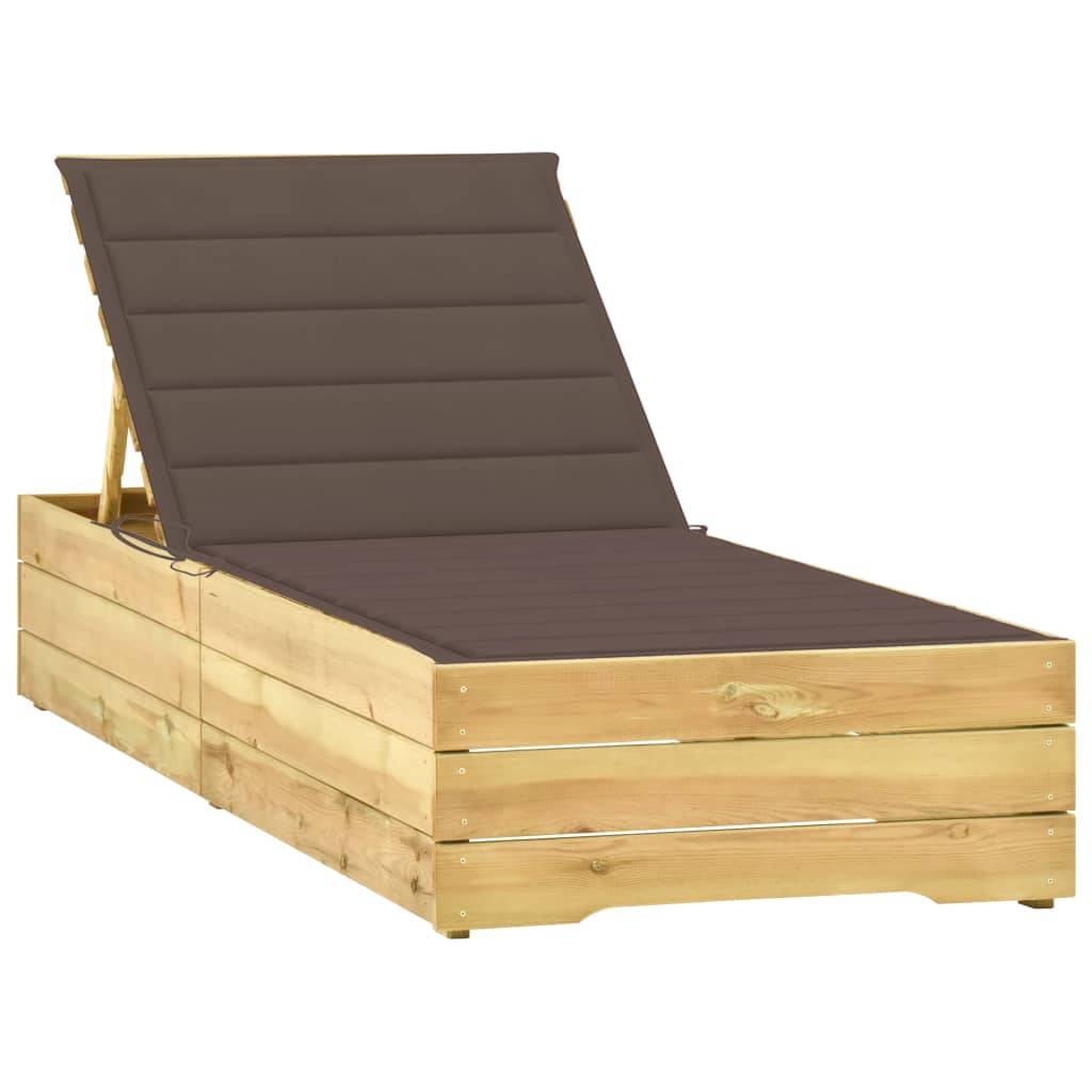 Helloshop26 - Transat chaise longue bain de soleil lit de jardin terrasse meuble d'extérieur avec coussin taupe bois de pin imprégné - Imagen 1