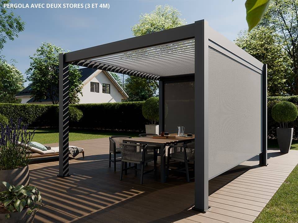 Pergola Bioclimatique Aluminium Autoportée 12m² - 3x4m Deux Stores - Anthracite - 25 Lames Inclinables 120 degrés - ECLIPSE - Imagen 1