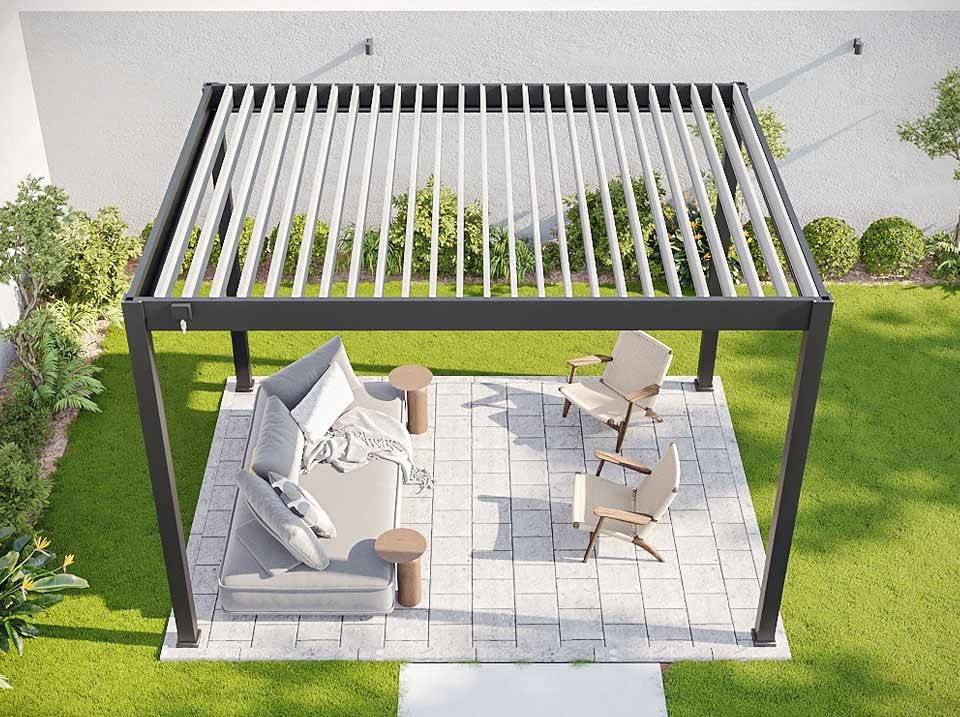Pergola Bioclimatique Aluminium Autoportée 12m² - 3x4m Deux Stores - Anthracite - 25 Lames Inclinables 120 degrés - ECLIPSE - Imagen 7