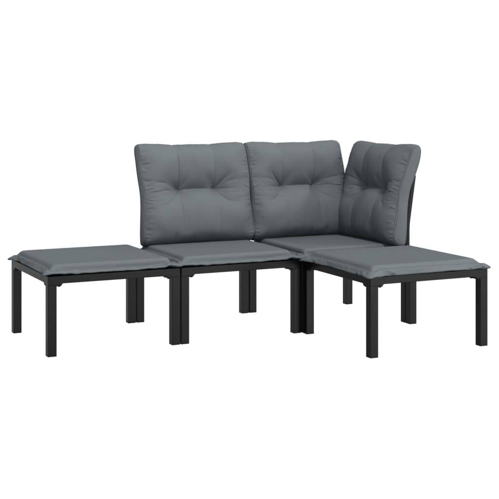 Helloshop26 - Salon de jardin meuble d'extérieur ensemble de mobilier 4 pièces noir et gris résine tressée - Imagen 1