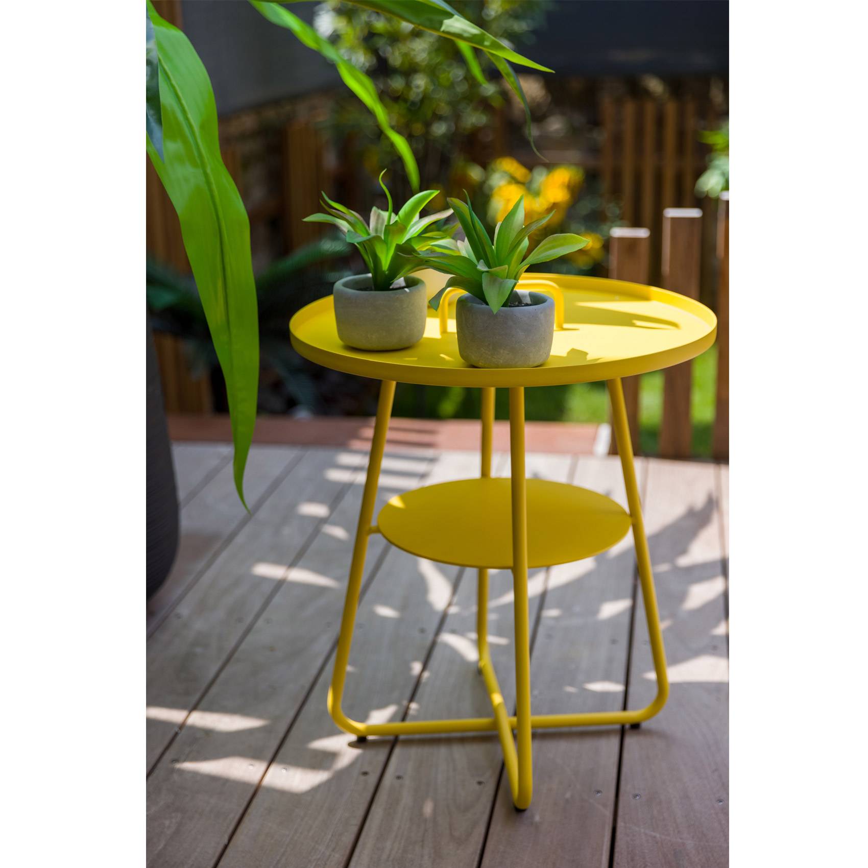 Table basse ronde - Effet indus - JARDILINE - Aluminium - Jaune - Image 1