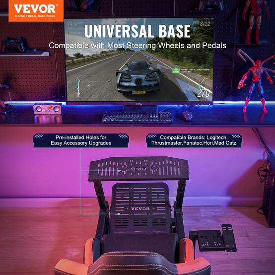 VEVOR Support volant de course avec roues, cockpit acier robuste charge 150kg, réglable, pour Logitech G/Thrustmaster. - Image 2