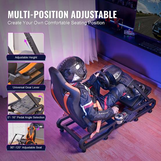 VEVOR Support volant de course avec roues, cockpit acier robuste charge 150kg, réglable, pour Logitech G/Thrustmaster. - Image 4