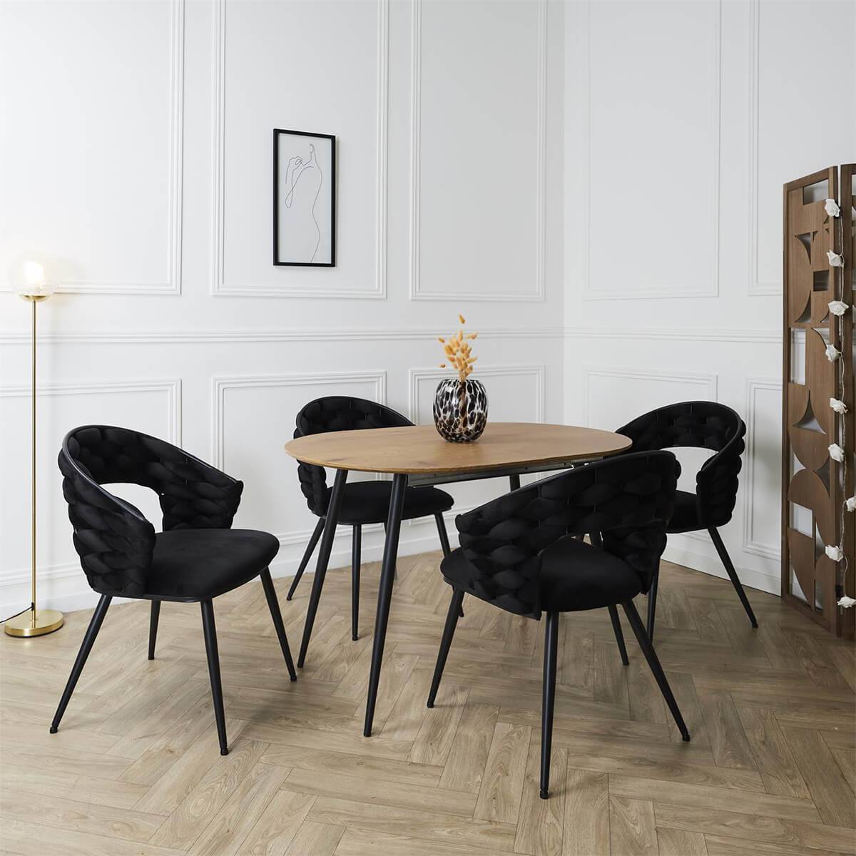 ALTOBUY - Lot de 4 Chaises en Velours Noir Pieds Métal Noir - OSCAR - Image 1
