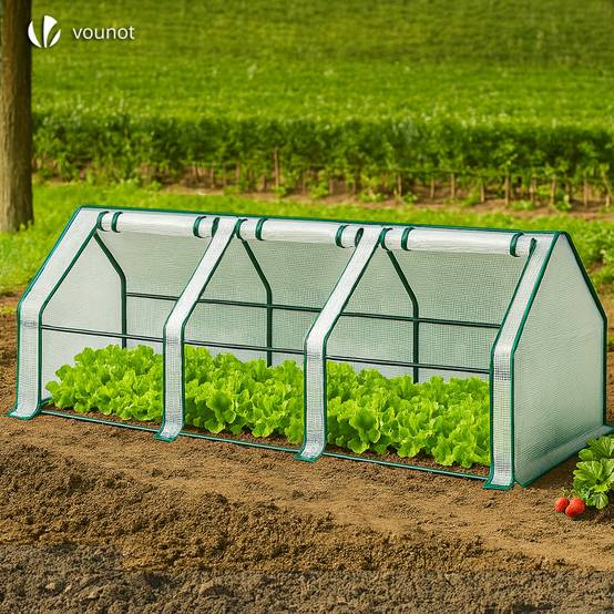 Mini Serre de jardin avec 3 portes enroulables bache PE renforcee 135g/m2 270x90x90cm Blanc - Image 6