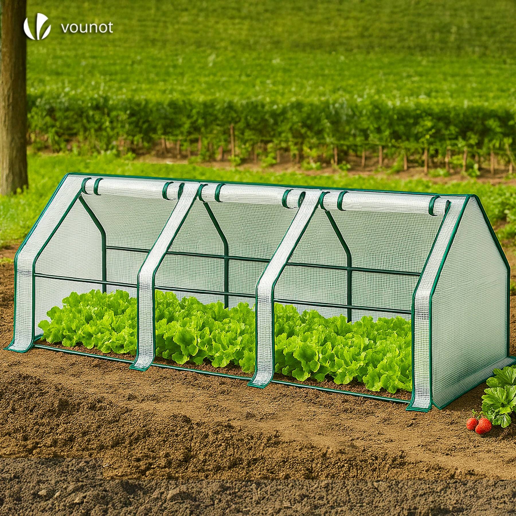 Mini Serre de jardin avec 3 portes enroulables bache PE renforcee 135g/m2 270x90x90cm Blanc - Image 6