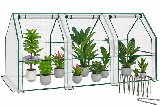 Mini Serre de jardin avec 3 portes enroulables bache PE renforcee 135g/m2 270x90x90cm Blanc - Image 1