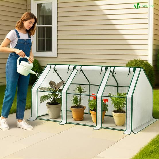 Mini Serre de jardin avec 3 portes enroulables bache PE renforcee 135g/m2 270x90x90cm Blanc - Image 4