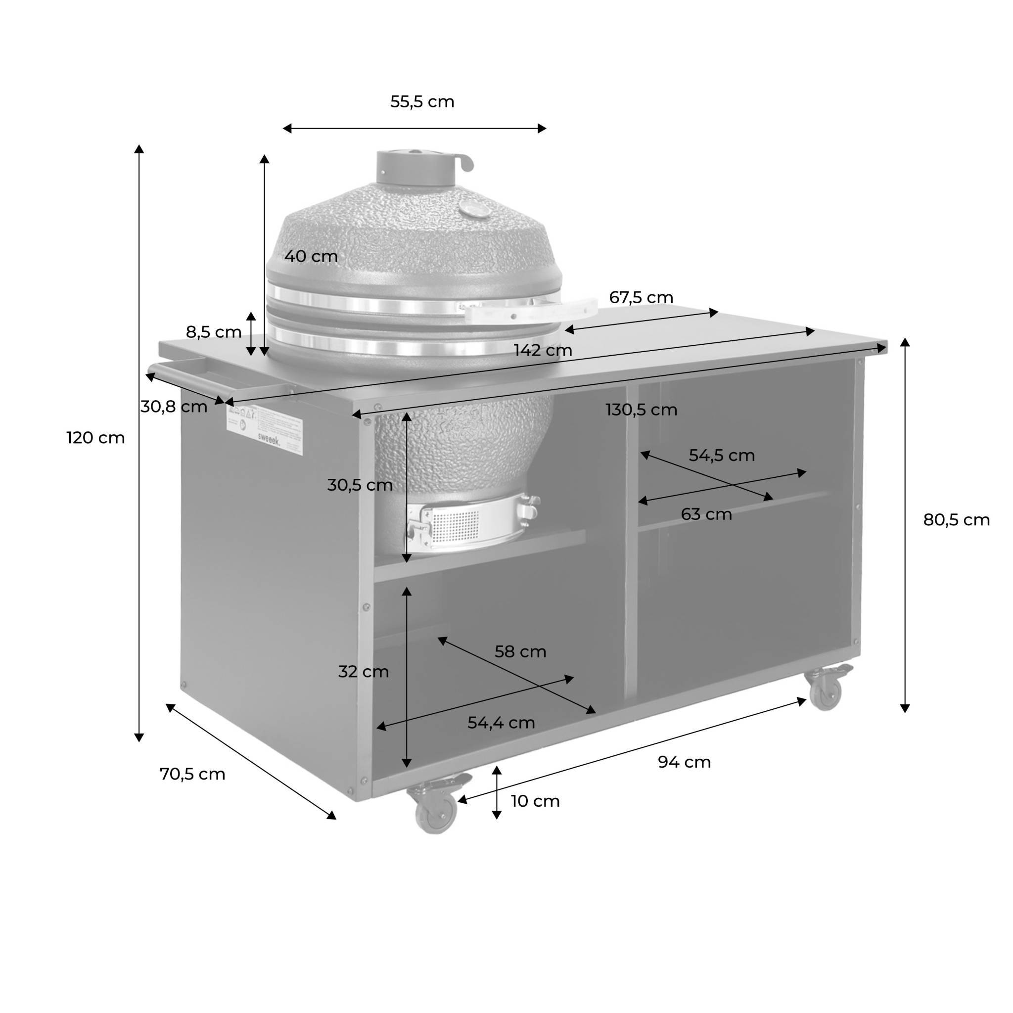 Barbecue kamado charbon de bois. fumoir. acier et céramique Ø54.5cm avec desserte - Yaku | sweeek - Image 5
