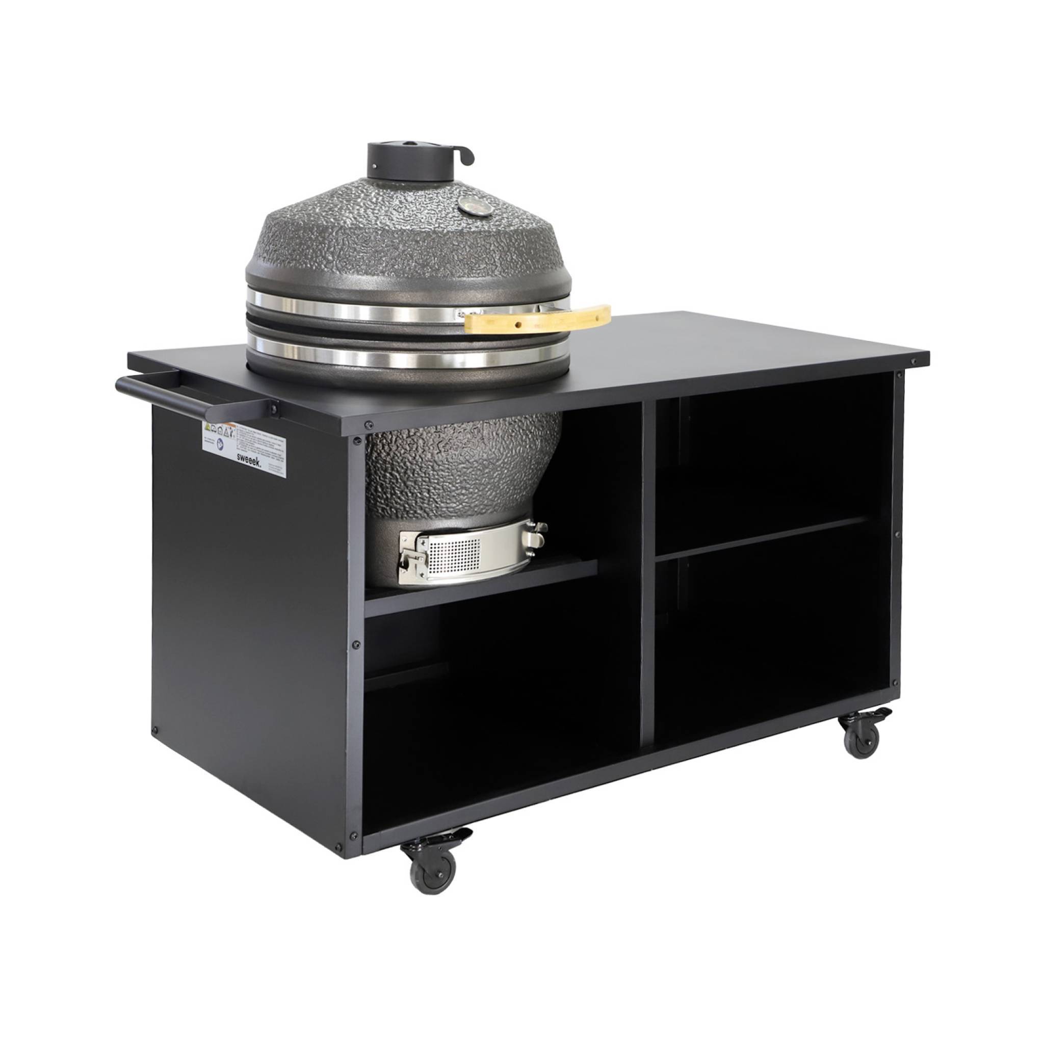 Barbecue kamado charbon de bois. fumoir. acier et céramique Ø54.5cm avec desserte - Yaku | sweeek - Image 1