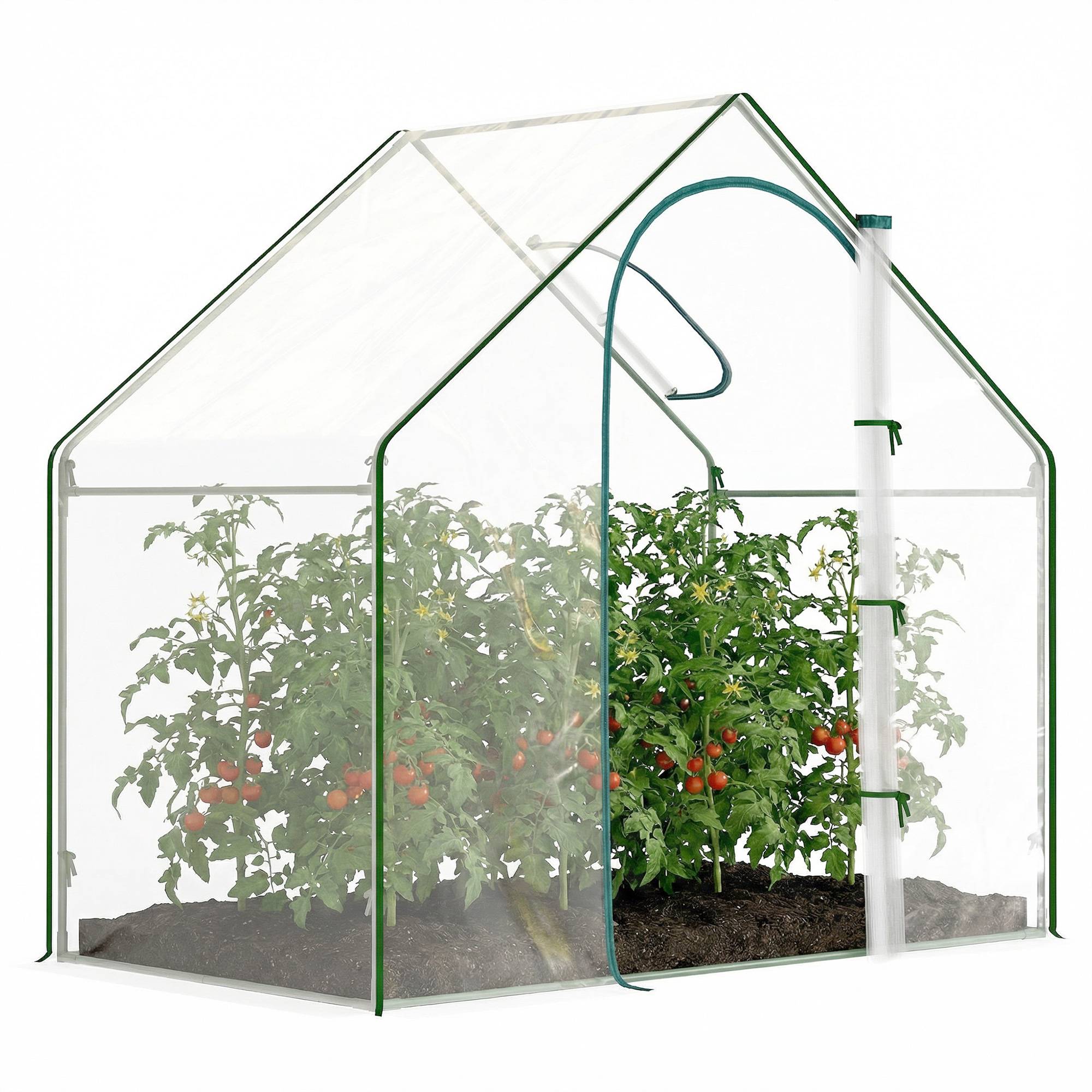 Serre pour Tomates 1,8 x 1 x 1,68 m, Structure en Acier, Bâche Plastique Imperméable, Porte Enroulable