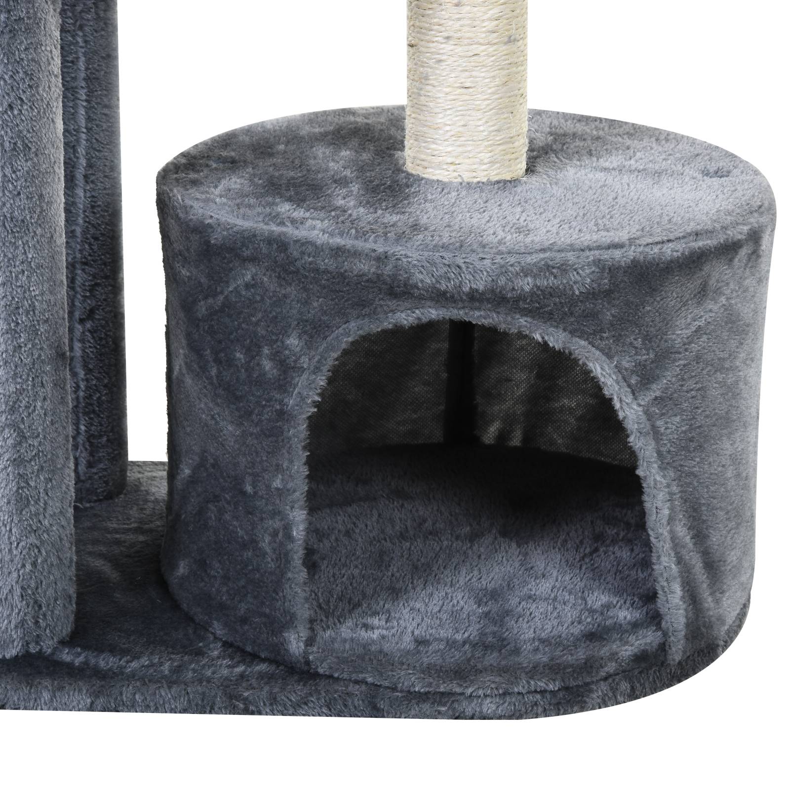 Pawhut - Arbre à chats avec griffoirs grattoirs sisal naturel centre d'activités niche plateformes 2 jouets suspendus gris - Imagen 8