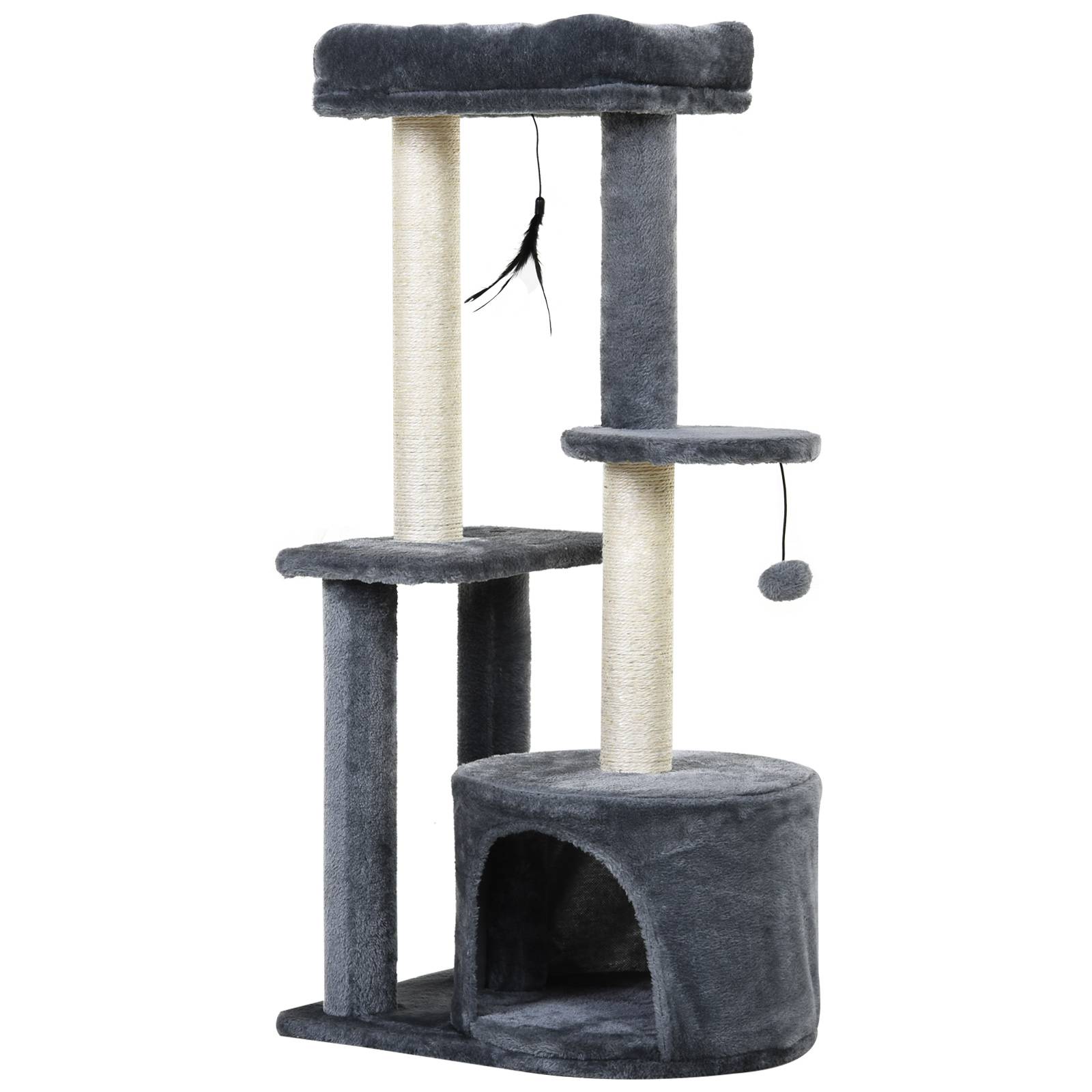 Pawhut - Arbre à chats avec griffoirs grattoirs sisal naturel centre d'activités niche plateformes 2 jouets suspendus gris - Imagen 1