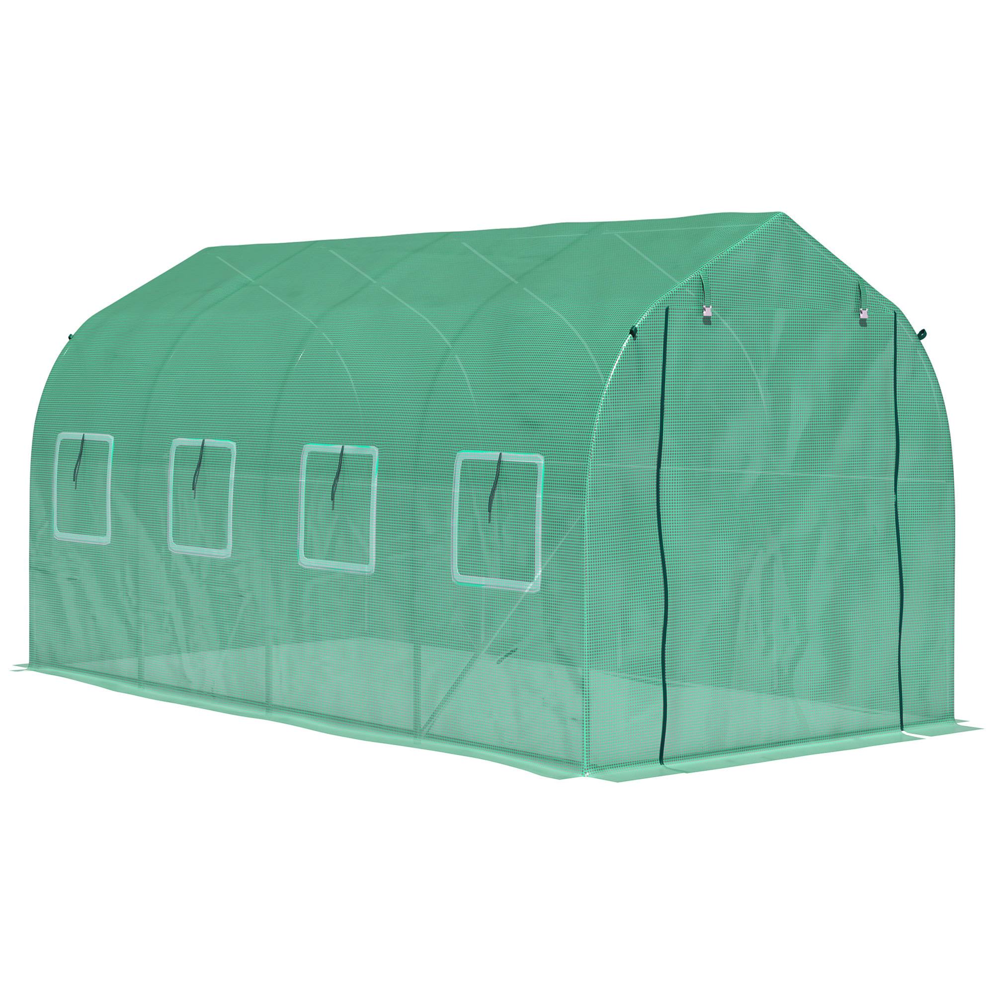 Serre tunnel de 4 x 2 x 2 m avec 8 fenêtres grillagées et une porte, idéale pour un potager sur une terrasse ou dans un jardin. - Image 2