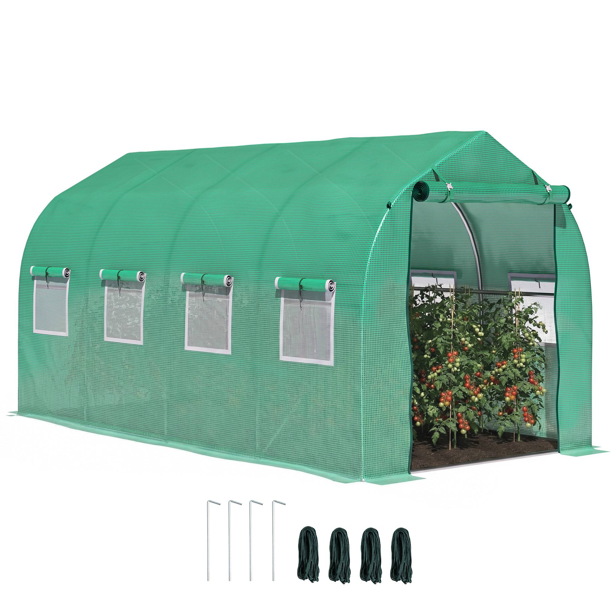 Serre tunnel de 4 x 2 x 2 m avec 8 fenêtres grillagées et une porte, idéale pour un potager sur une terrasse ou dans un jardin. - Image 1