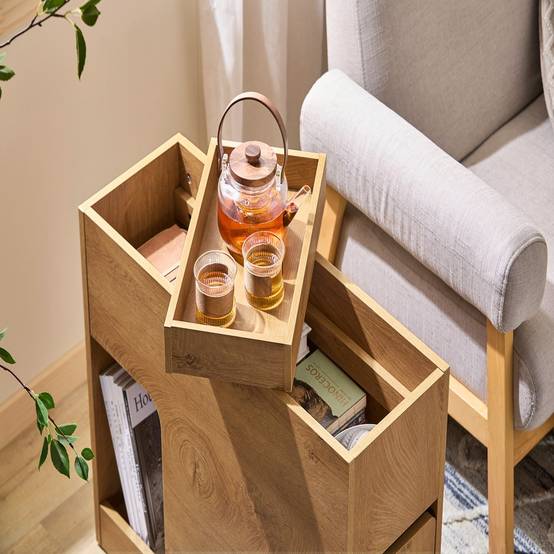 SoBuy Table de Chevet Étroite à Plateau Amovible avec Tiroir de Rangement Gain de Place Naturel - Image 7