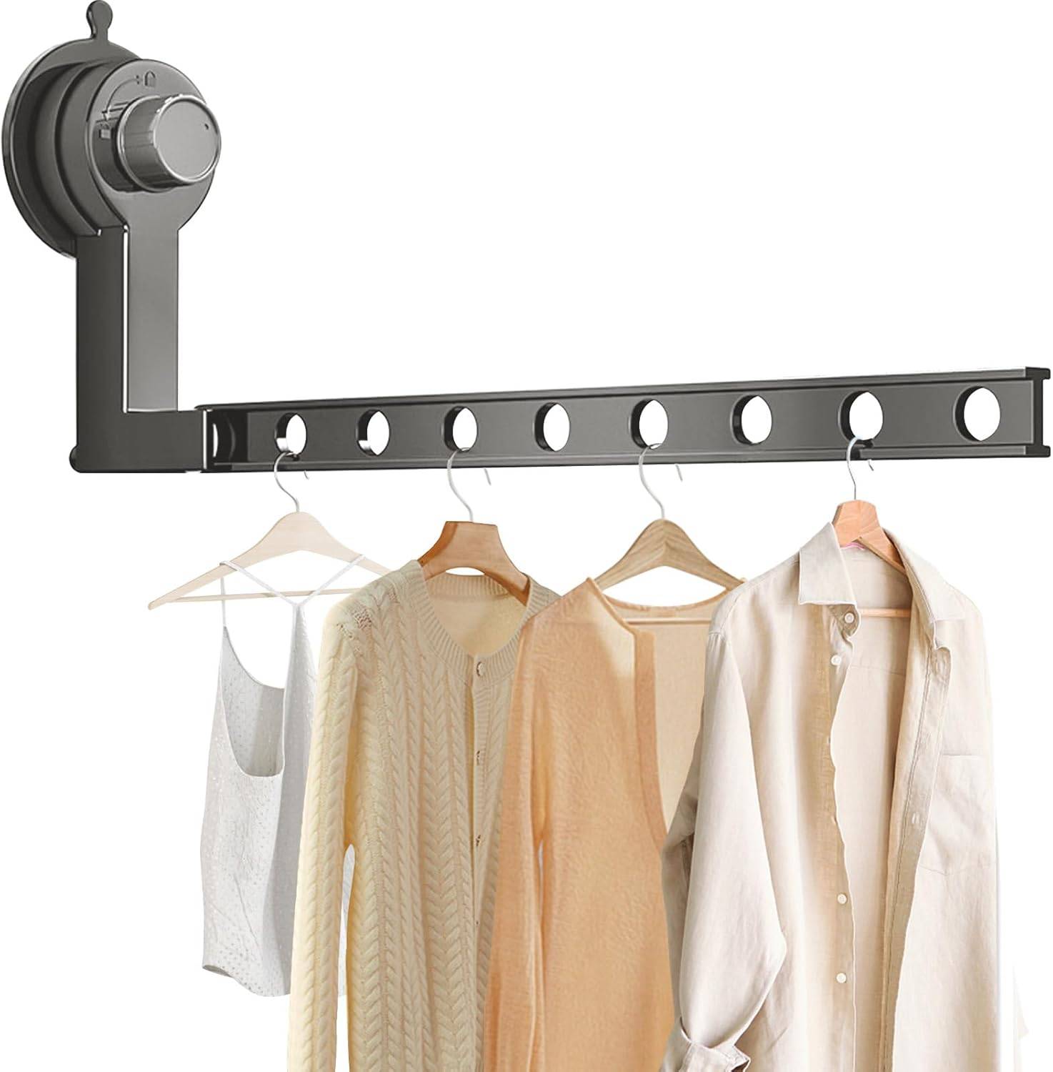 Séchoir à linge mural pliable à ventouses, étendoir à linge mural en aluminium pour chambre, salle de bain, buanderie, 8 trous (gris)-Lytech - Image 7