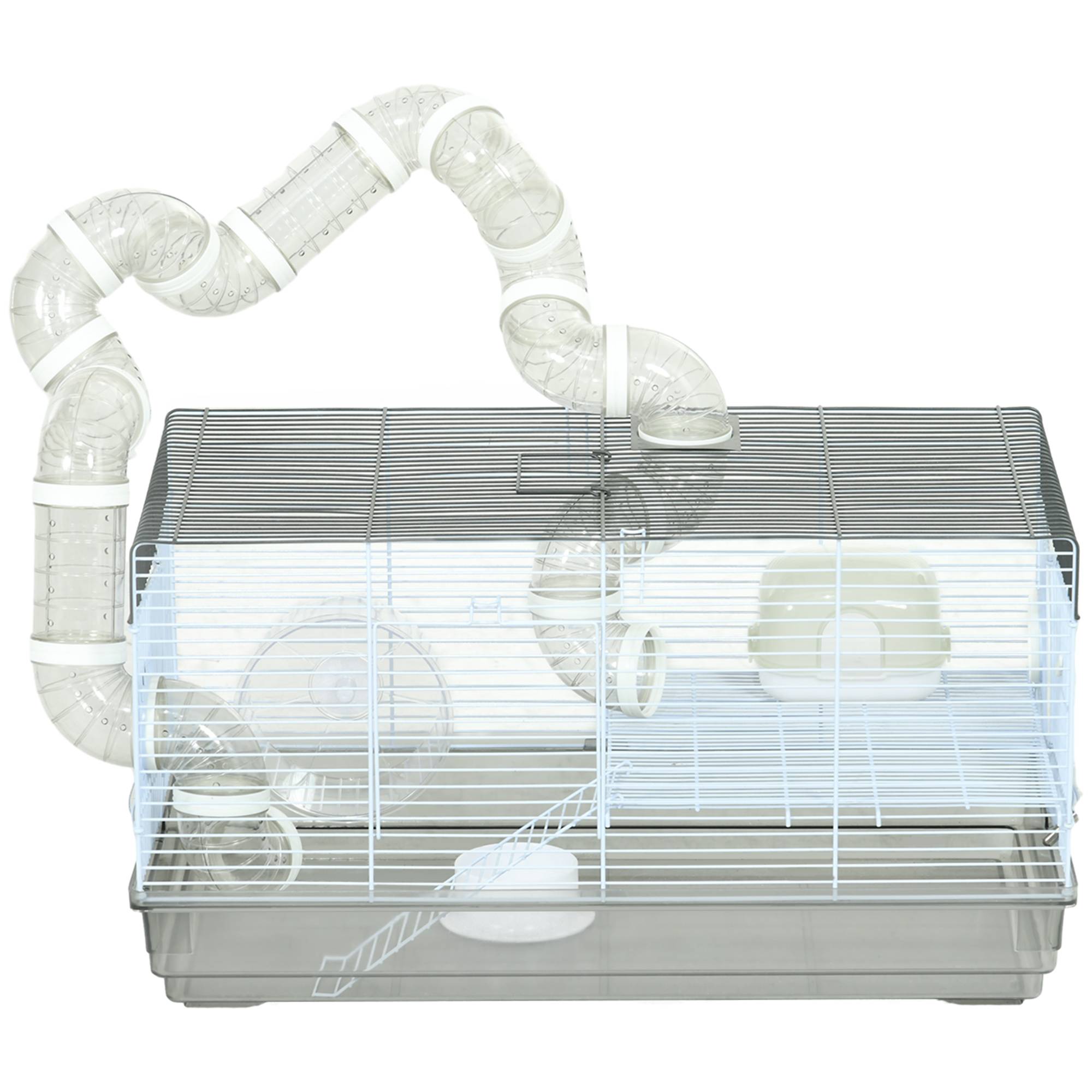 Cage hamster fil acier pour petits rongeurs avec tunnel et accessoires 58x32x31cm gris - ComfortXL Outdoor Living - Image 2