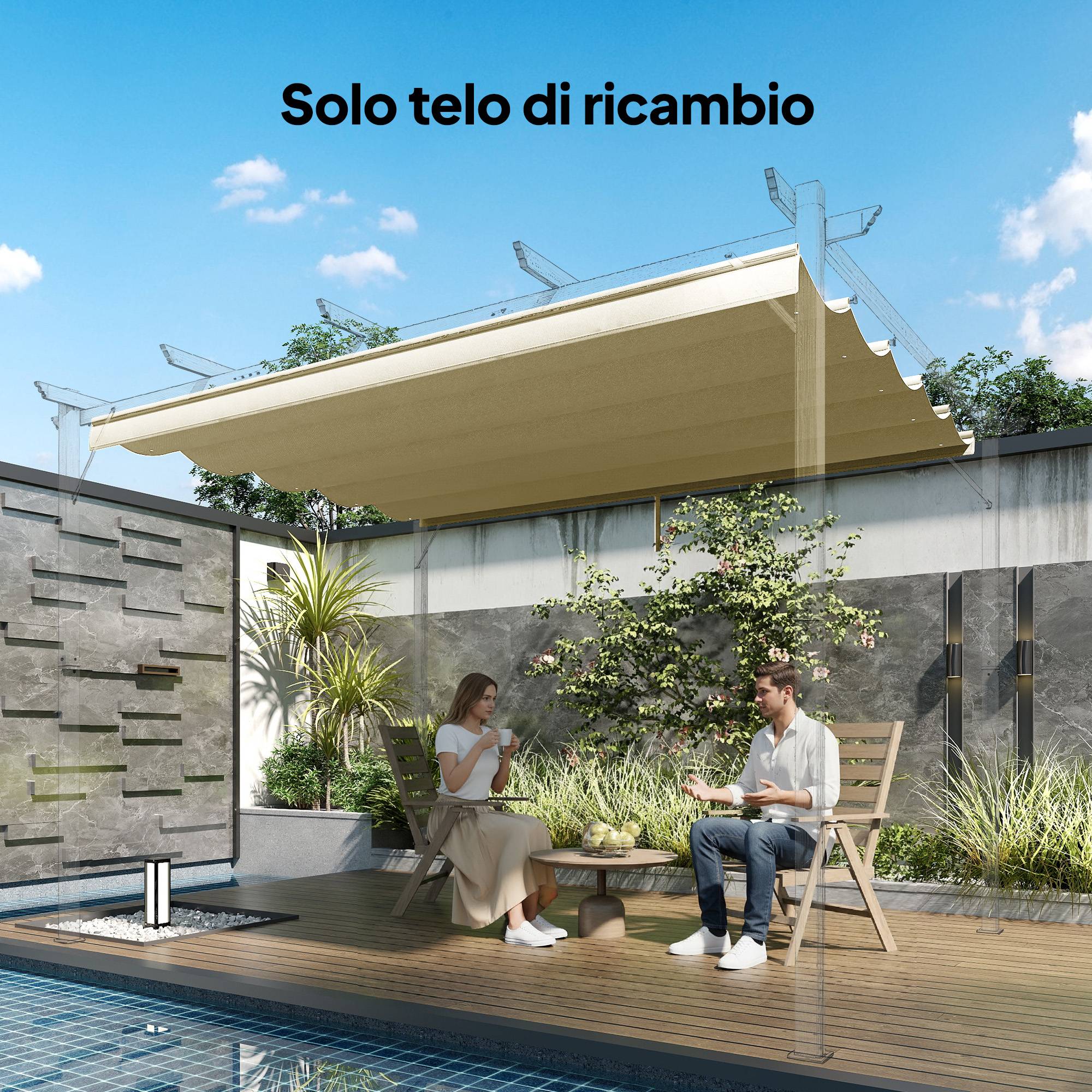Couverture pour Gazebo Pergola 4x3 m en Polyester Respirable Beige avec 10 Trous de Drainage - Image 4