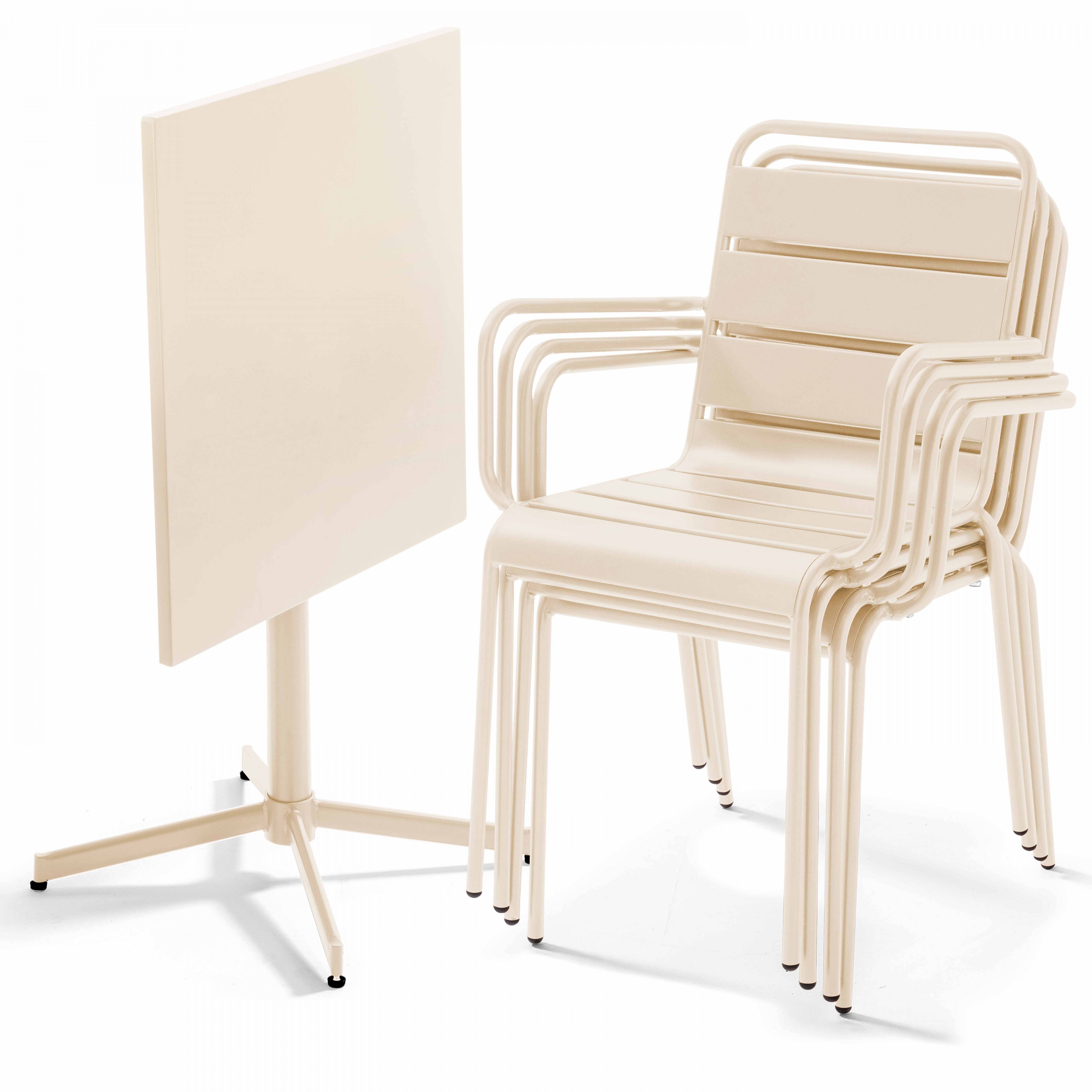 Oviala - Ensemble table de jardin et 4 fauteuils en métal ivoire Palavas - Oviala - Imagen 3