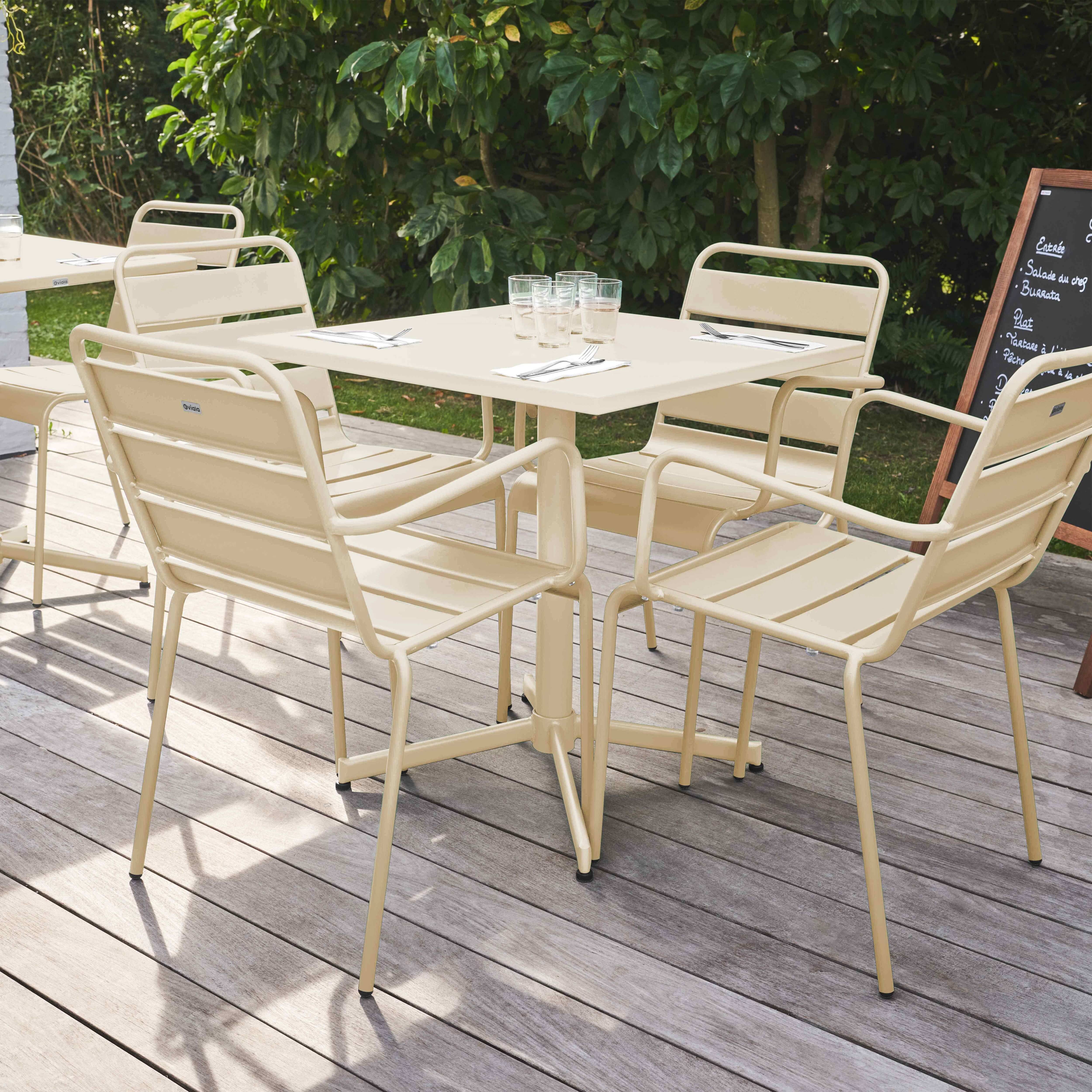 Oviala - Ensemble table de jardin et 4 fauteuils en métal ivoire Palavas - Oviala - Imagen 2